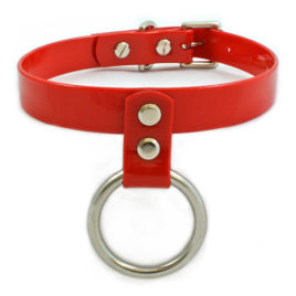 Red Vegan Leather Hanging O-Ring Collar Choker