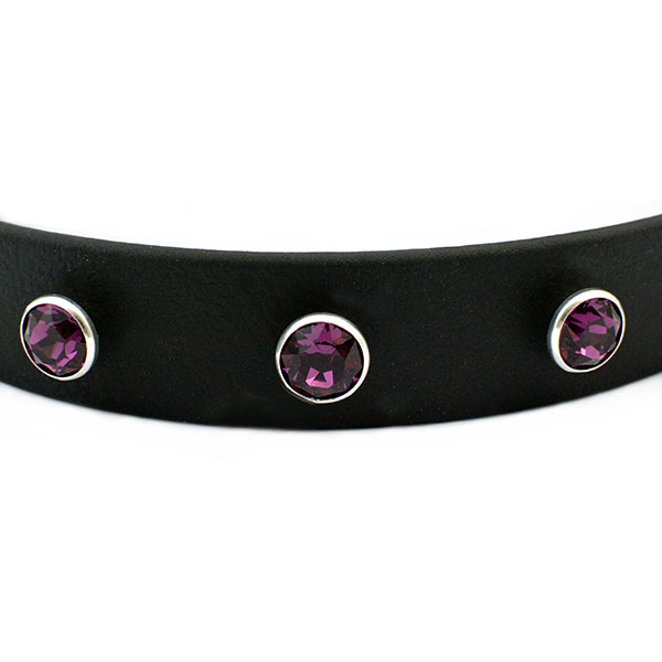 Vegan Leather Swarovski Amethyst Crystal Collar Choker