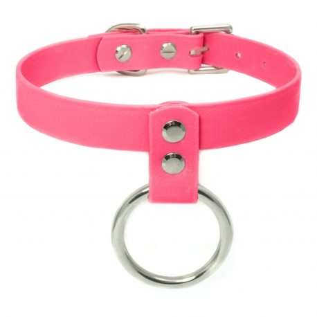 Neon-Pink-Vegan-Leather-Collar-Choker-Hanging-Ring-1