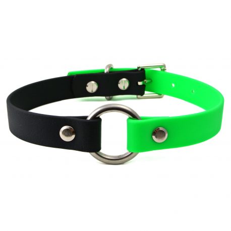 Single O-Ring-Black-and-Green-Vegan-Leather-Collar-1