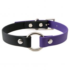 Purple & Black Two Colour O-Ring Vegan Leather Collar